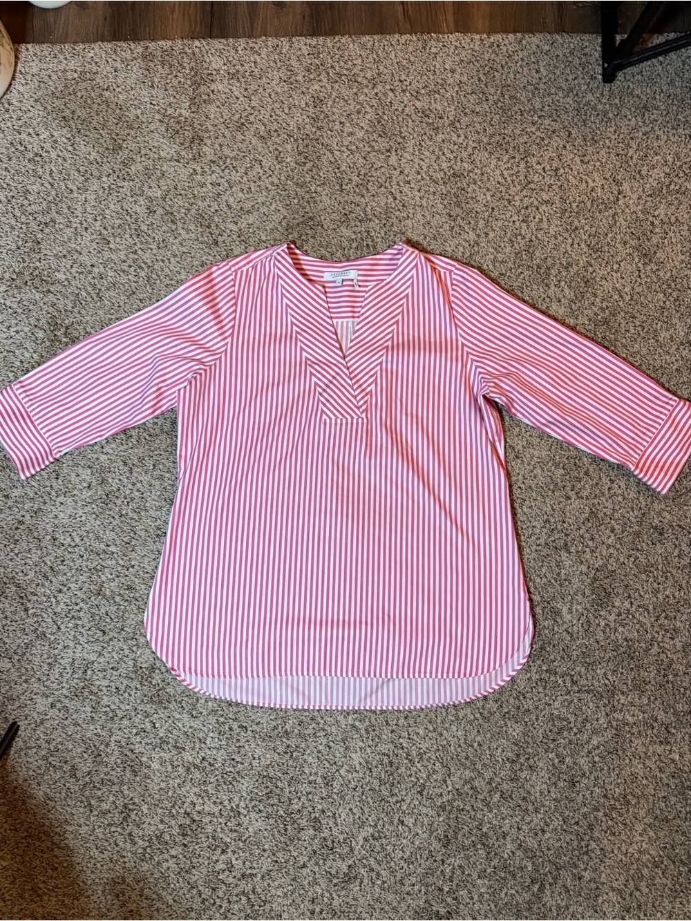 Foxcroft Pink and White Striped V-Neck Tunic